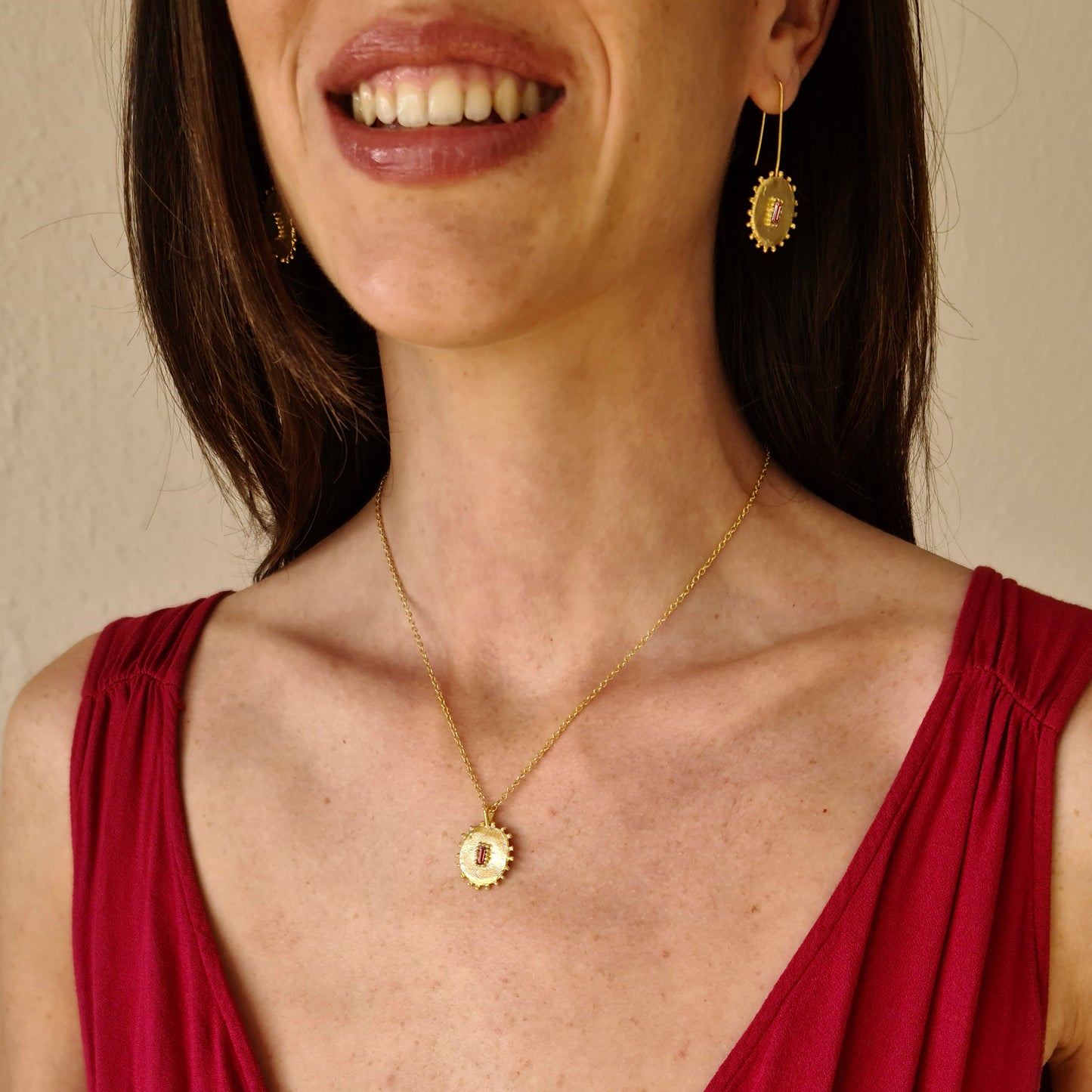 Pendientes Cristales grandes alargados de plata chapada en oro de 18k