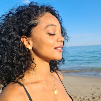 Pendientes Erizos de mar partidos de plata bañada en oro 18K