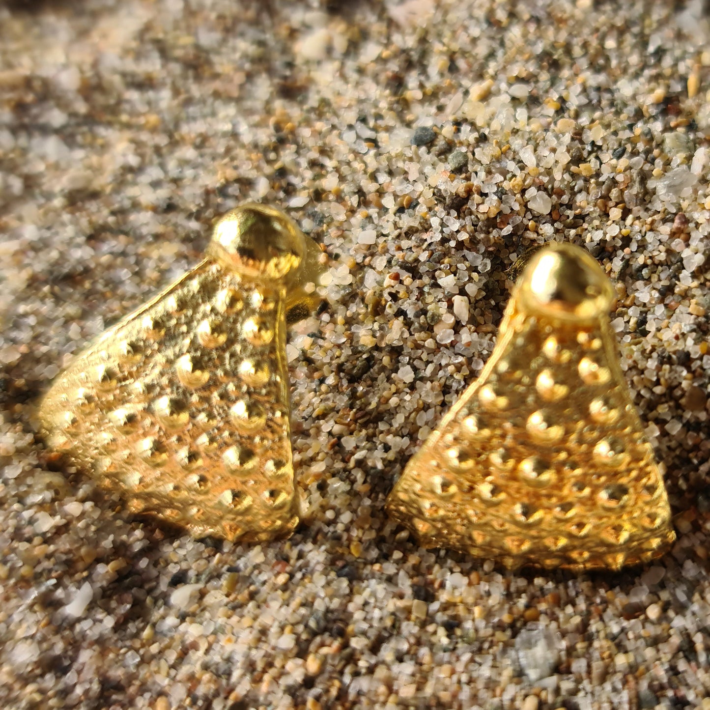 Pendientes Erizos de mar partidos de plata bañada en oro 18K