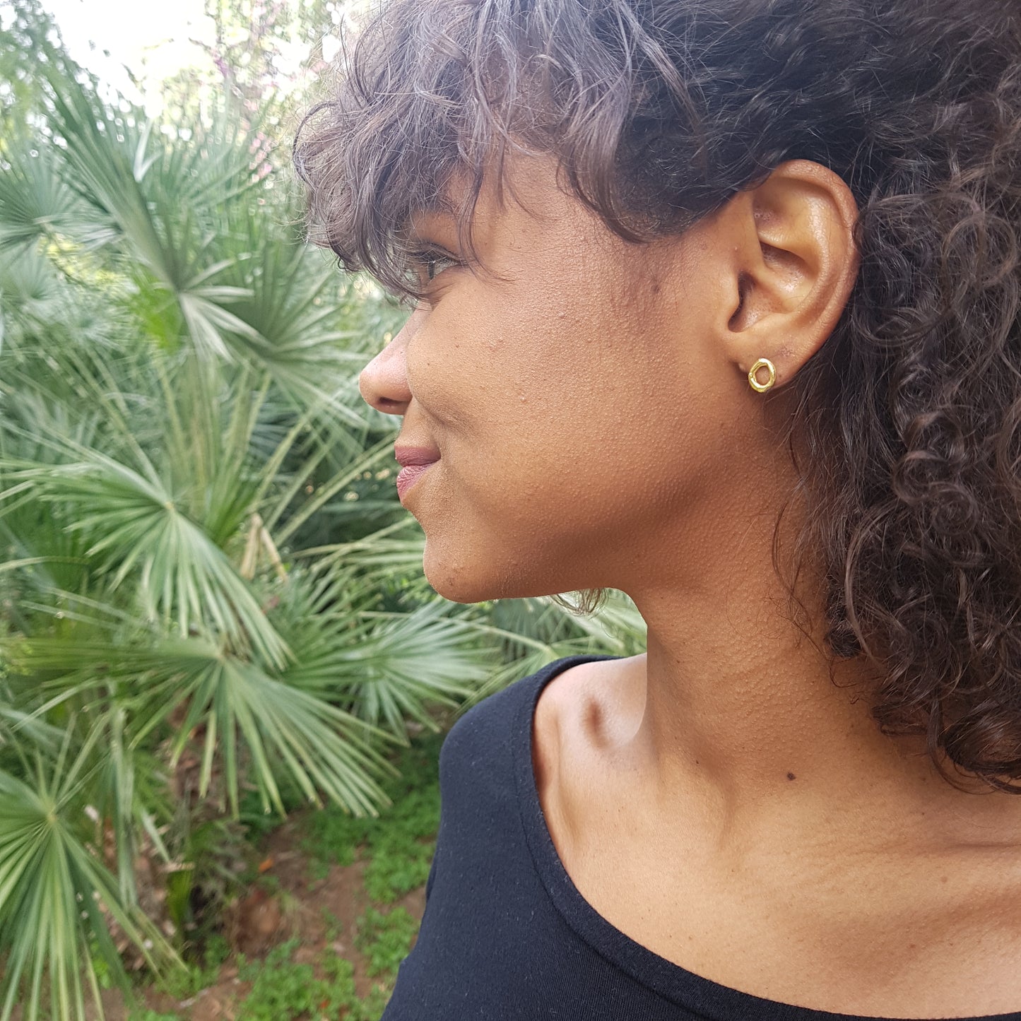 Pendientes Círculo de plata chapada en oro de 18k