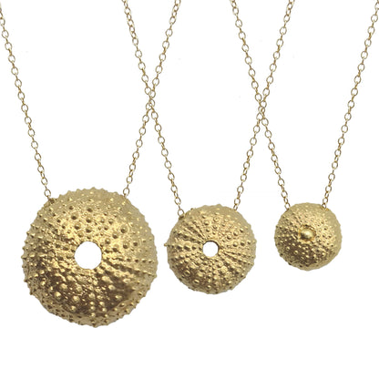 Collares Erizos de Mar de plata bañada en oro de 18k