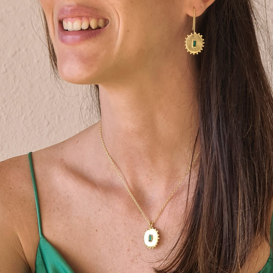 Pendientes Cristales grandes alargados de plata chapada en oro de 18k