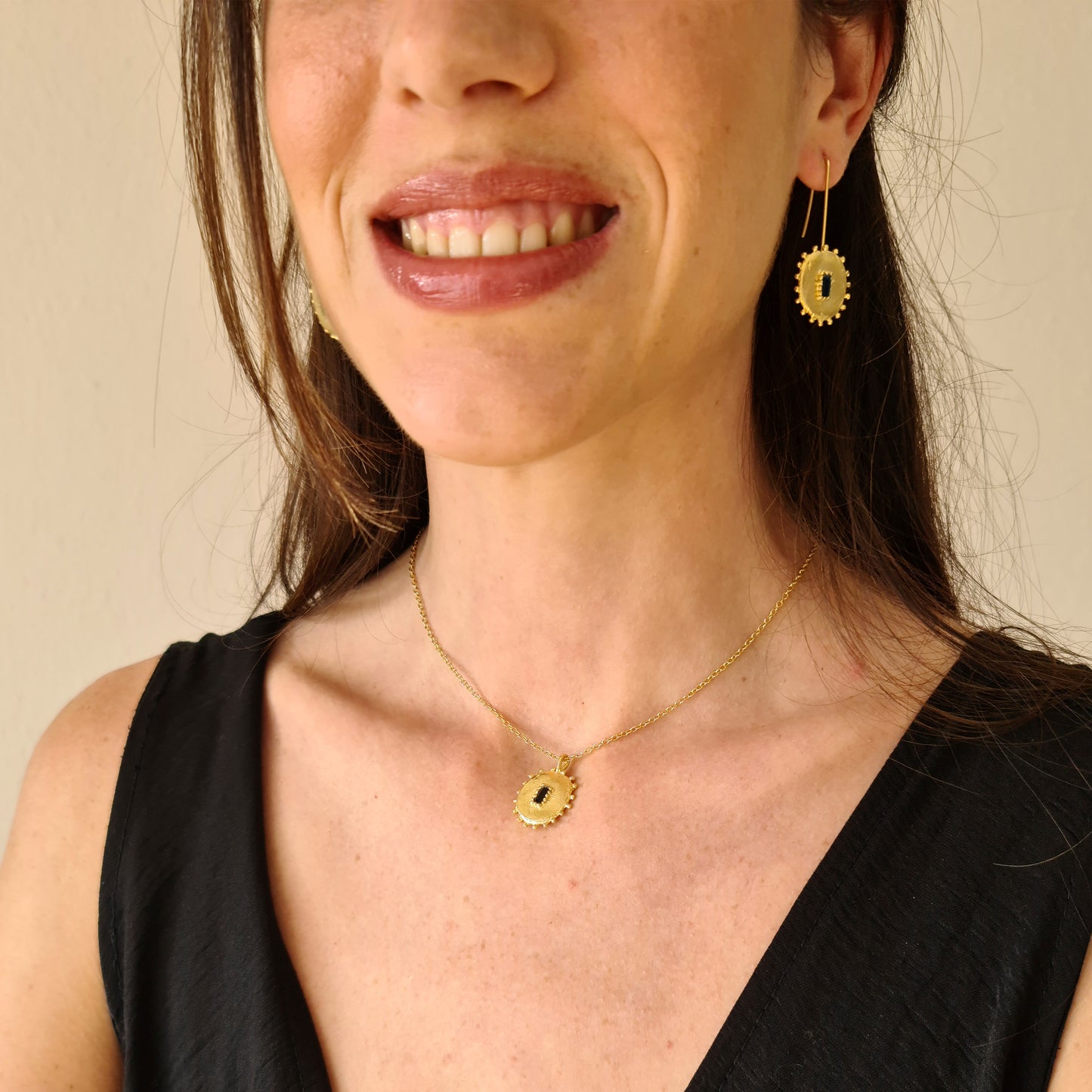 Pendientes Cristales grandes alargados de plata chapada en oro de 18k