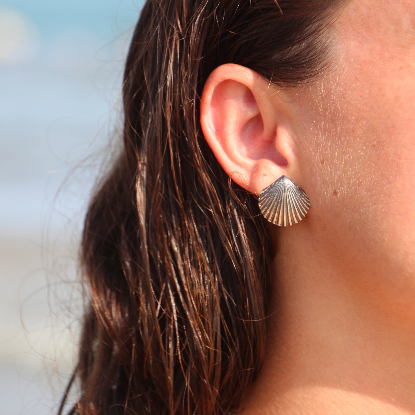 Pendientes Conchas de plata oxidada