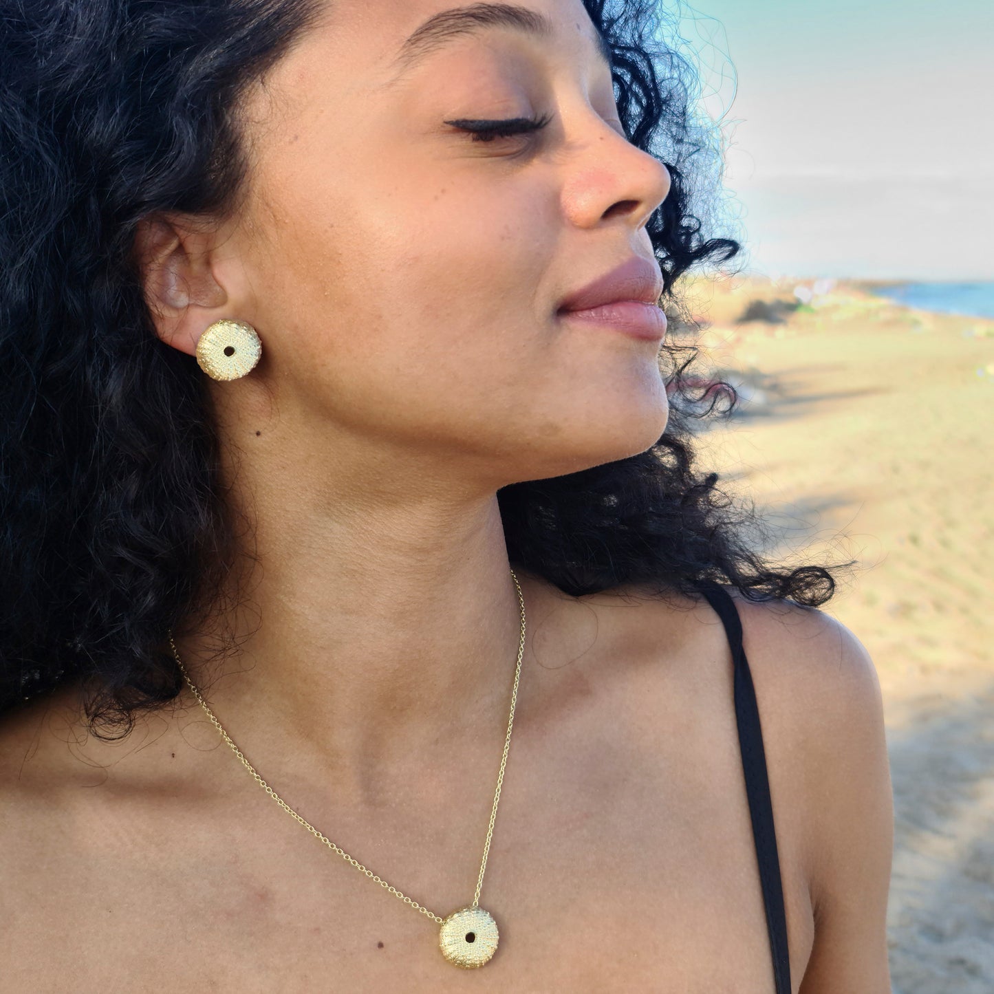 Pendientes Erizos de Mar de plata chapada en oro 18K