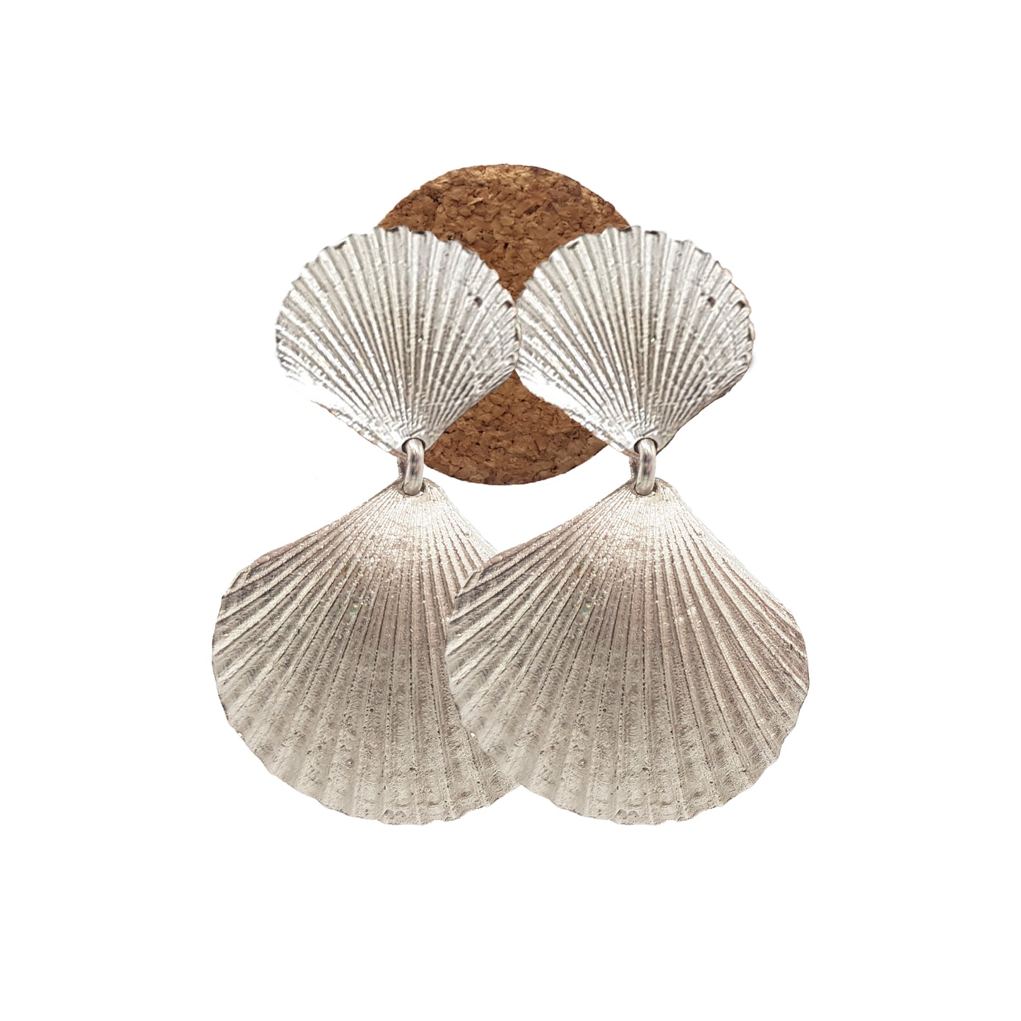 Pendientes Conchas dobles de plata - Plata oxidada y plata