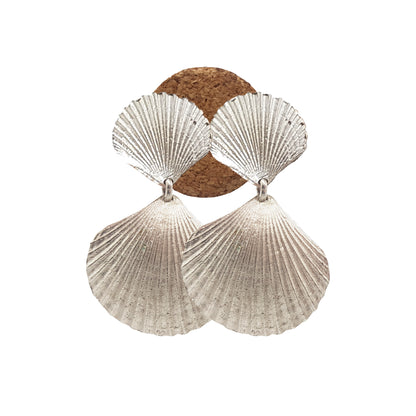 Pendientes Conchas dobles de plata - Plata oxidada y plata