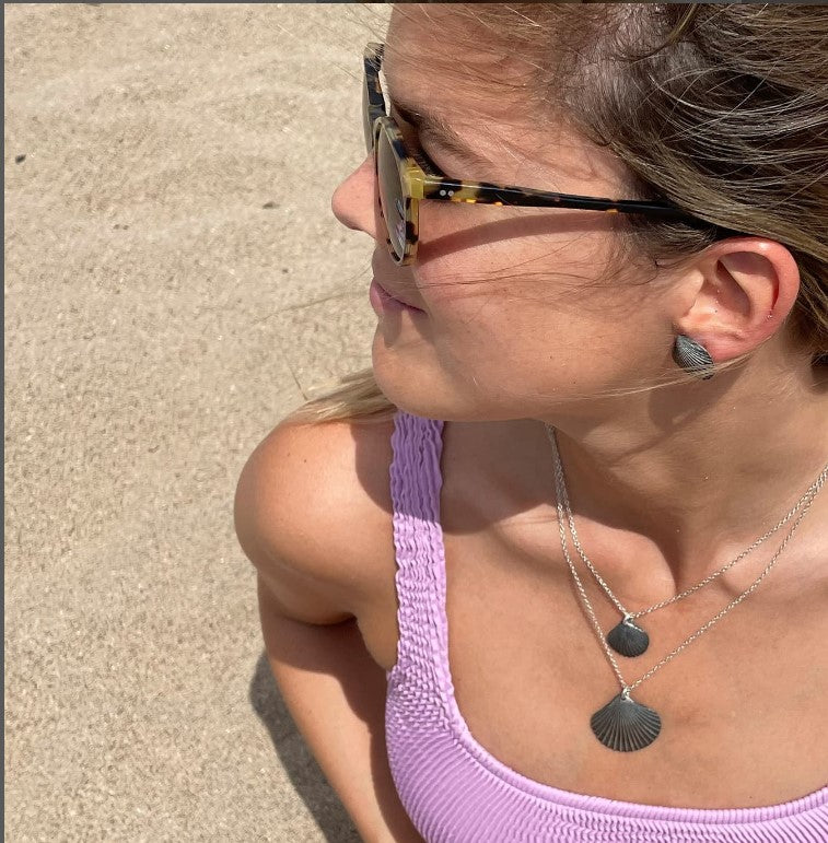 Pendientes Conchas de plata oxidada