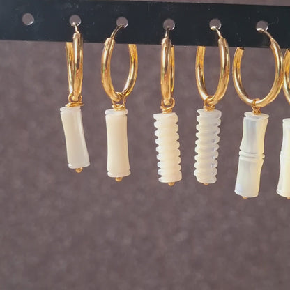 Aros plata con baño de oro y nácar