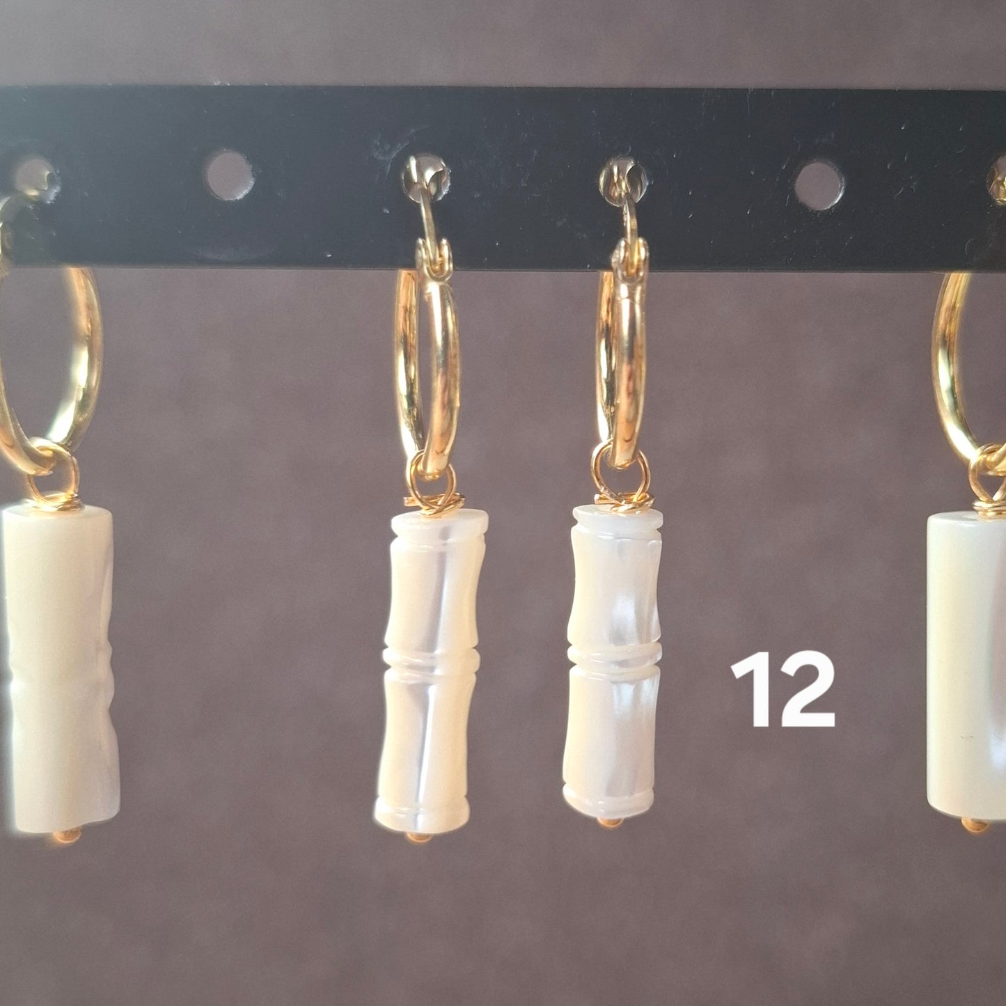 Aros plata con baño de oro y nácar