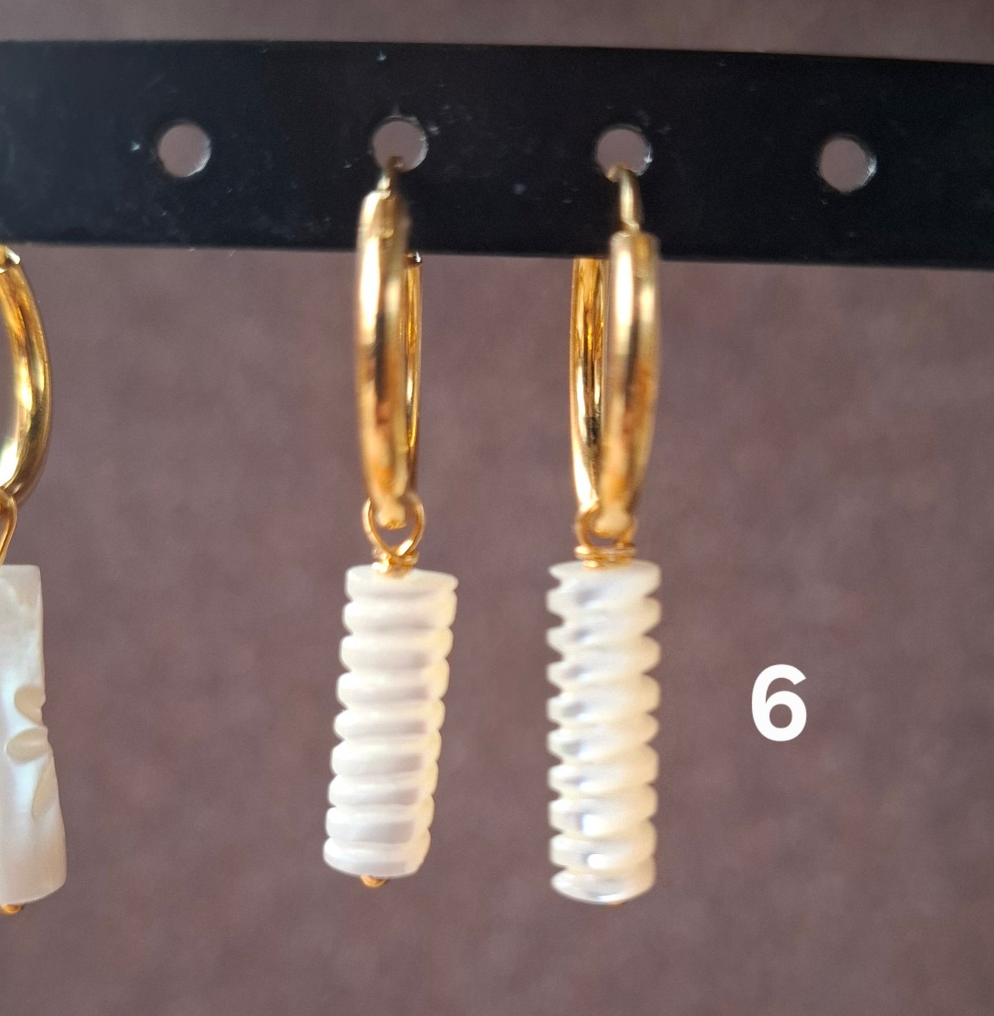 Aros plata con baño de oro y nácar