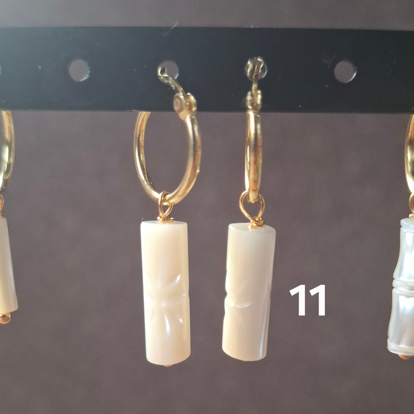 Aros plata con baño de oro y nácar