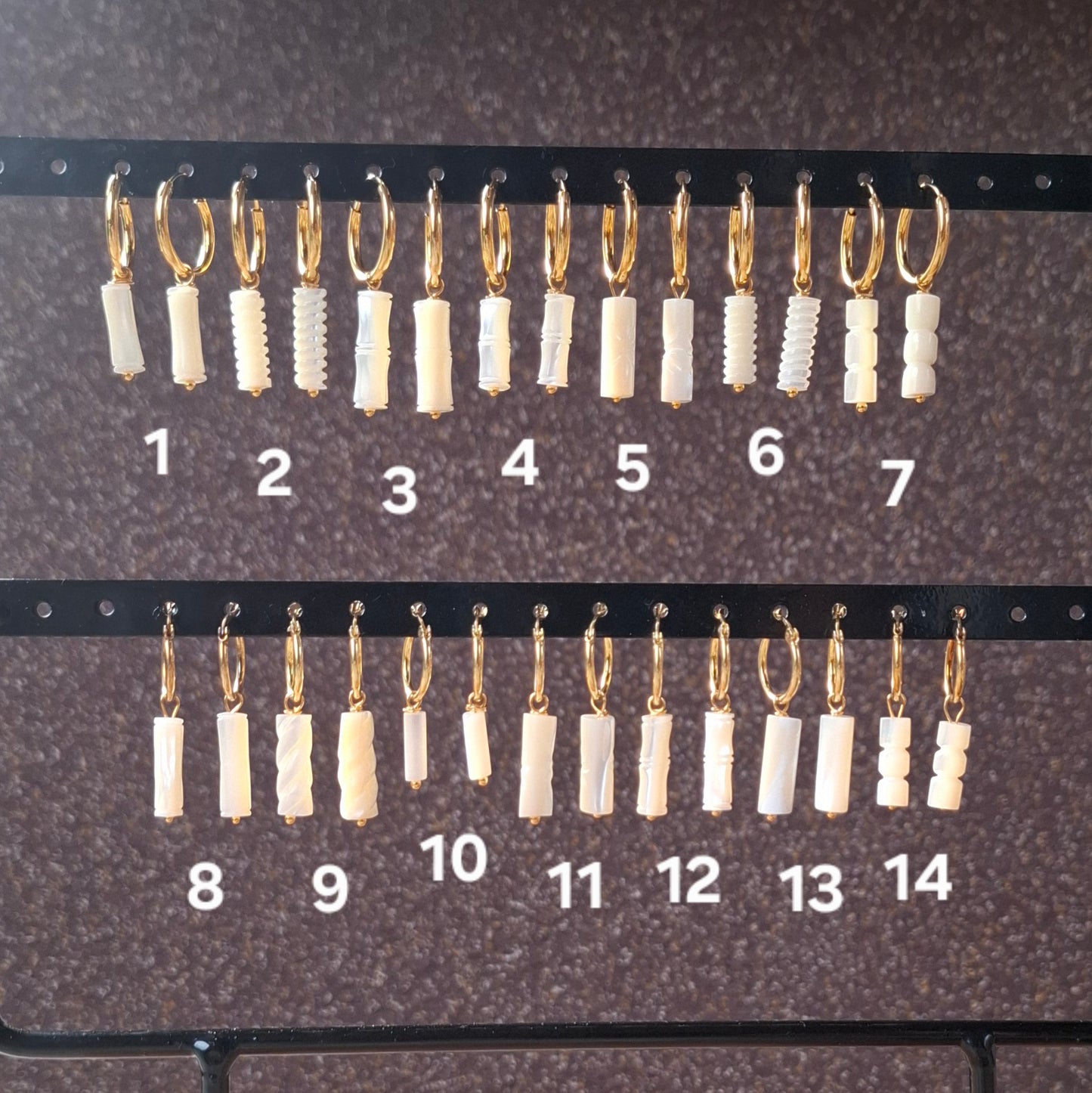 Aros plata con baño de oro y nácar