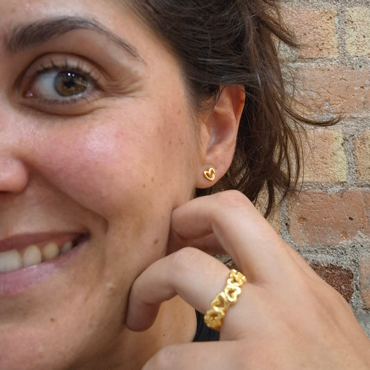 Pendientes Corazones de plata chapada en oro de 18k