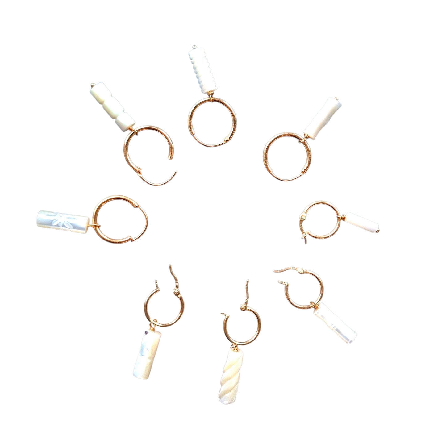 Aros plata con baño de oro y nácar