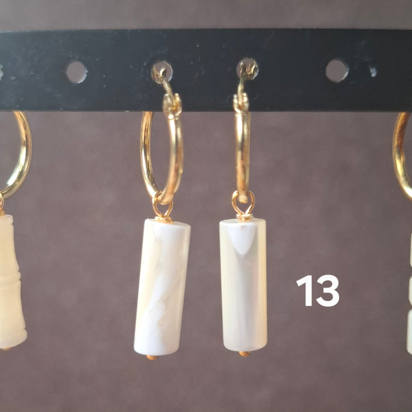 Aros plata con baño de oro y nácar