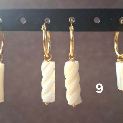 Aros plata con baño de oro y nácar