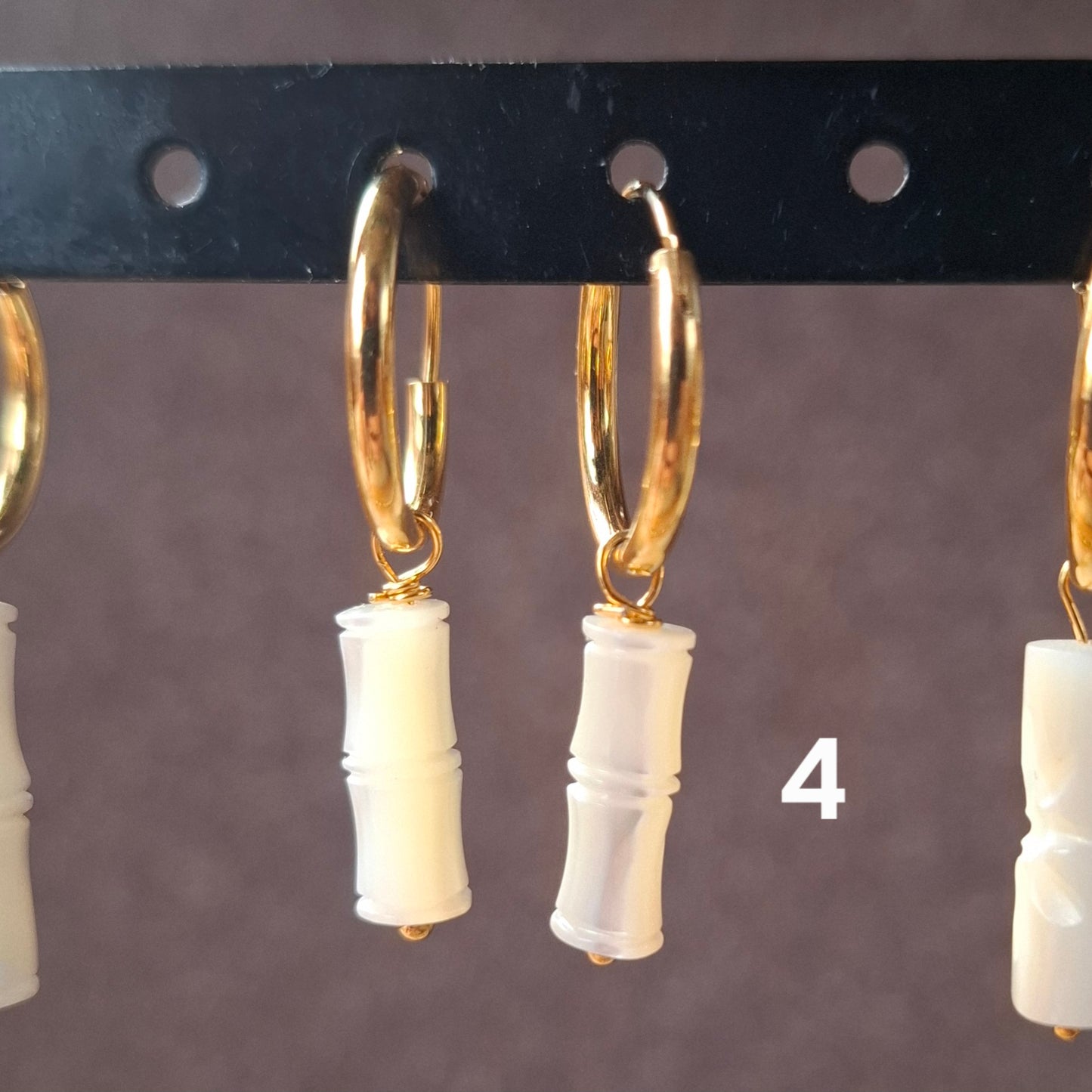 Aros plata con baño de oro y nácar